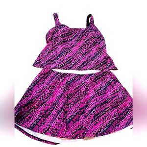 Blair Pink and Black Patterned Two-Piece Swimsuit tank and skort 20W NWT